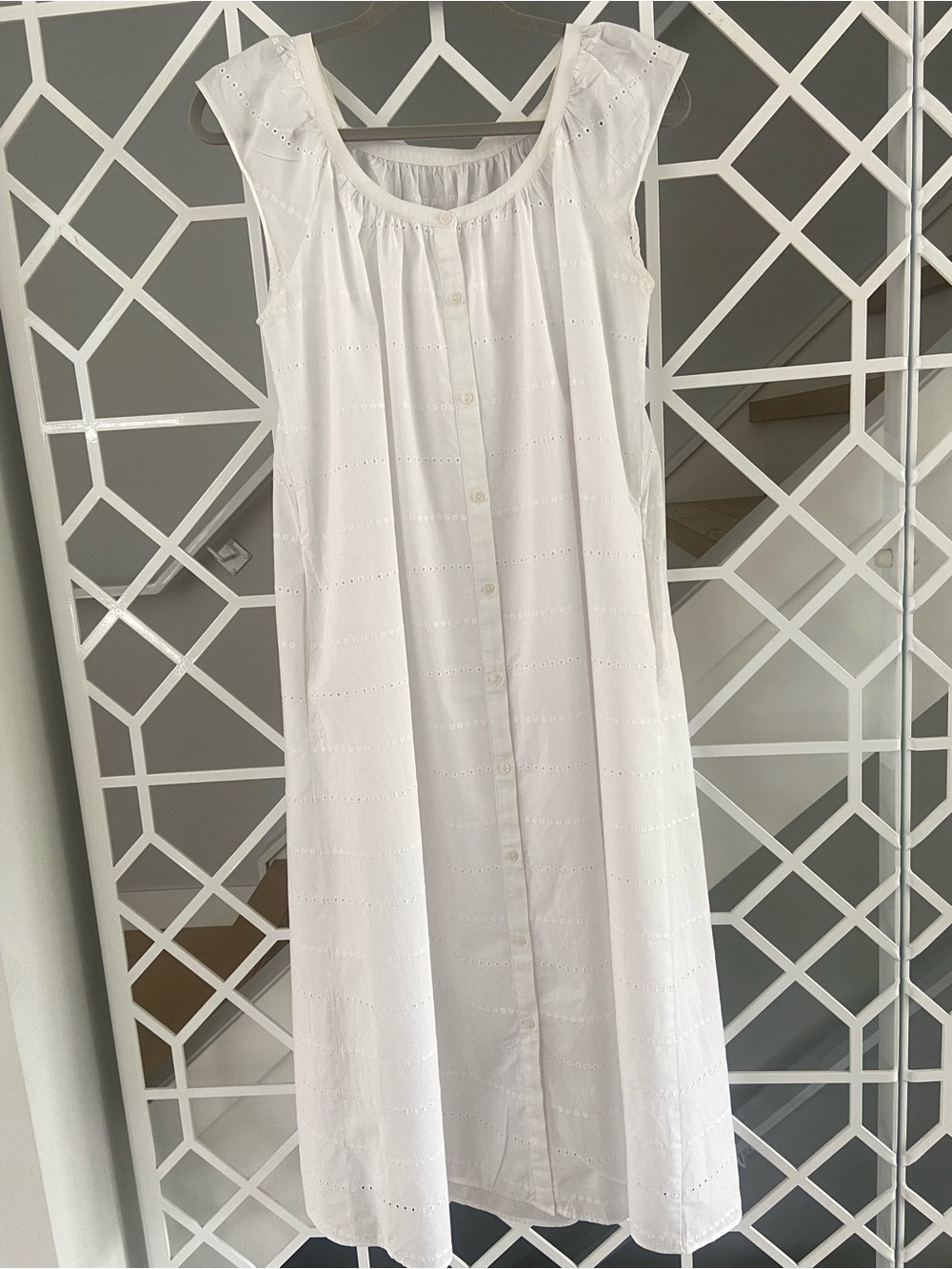 UNIQLO Embroidery Midi Dress Short Sleeve White Size Small Summer Beach - Picture 3 of 11
